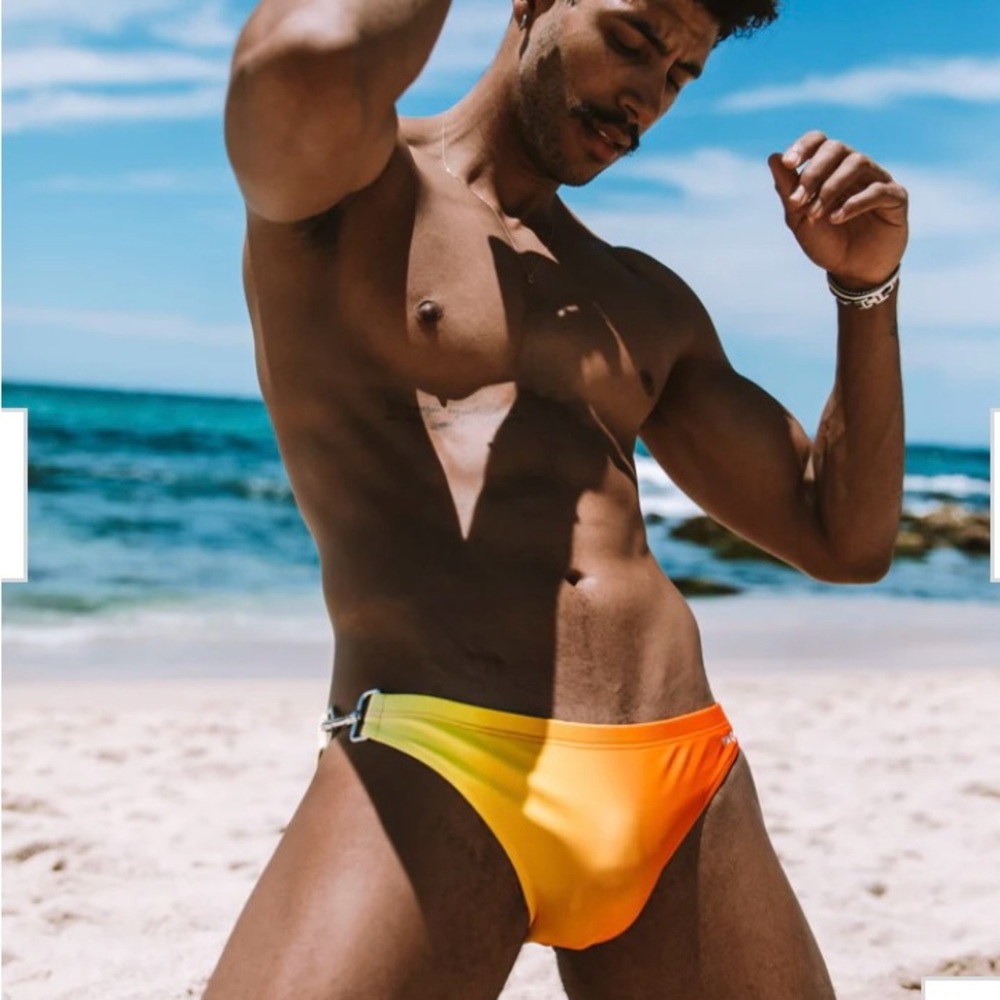 Vaquita Side Clip Orange Yellow Ombré Swim Brief